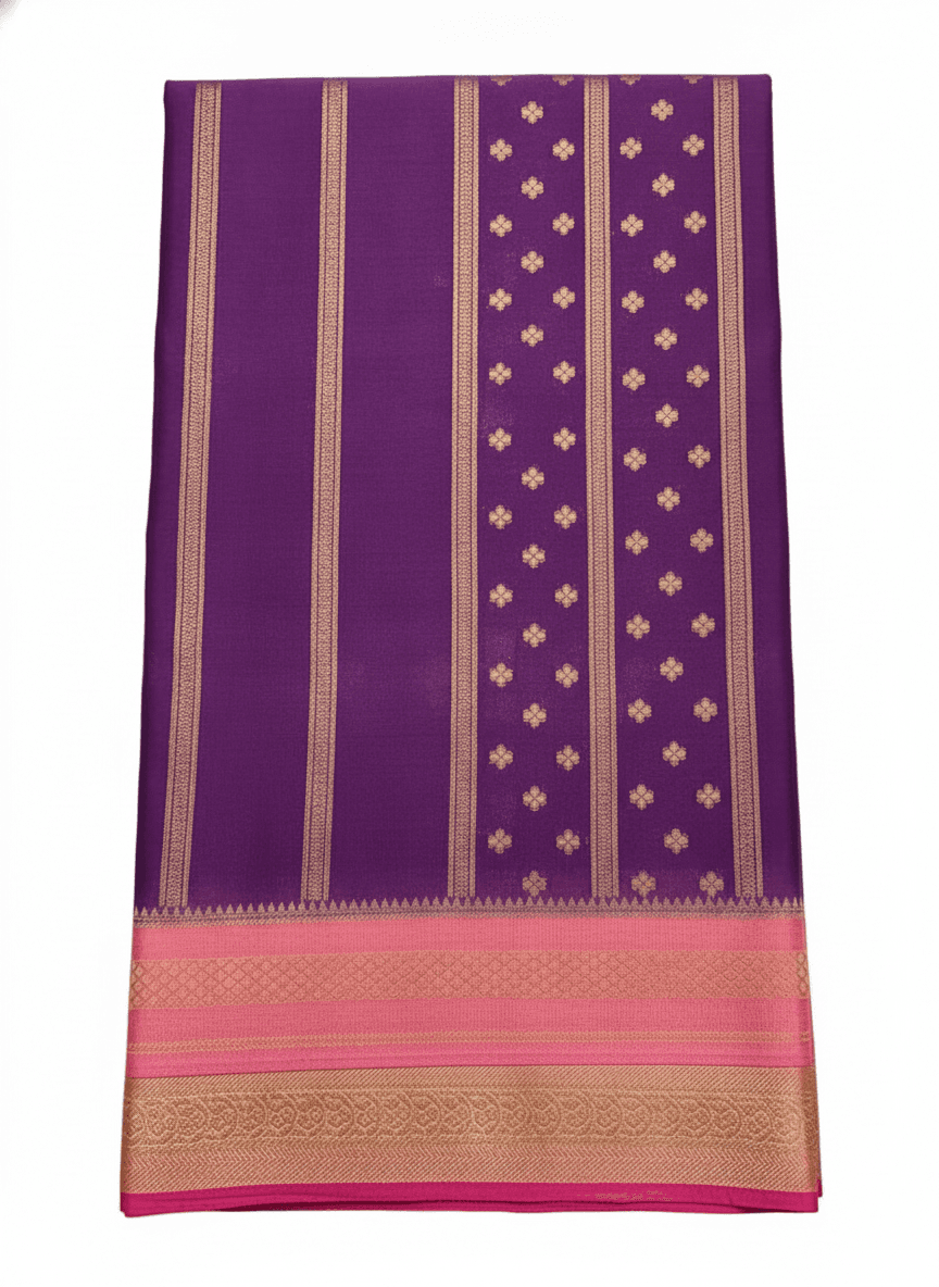 Purple Semi Mysore Silk Saree with Gold Zari Work