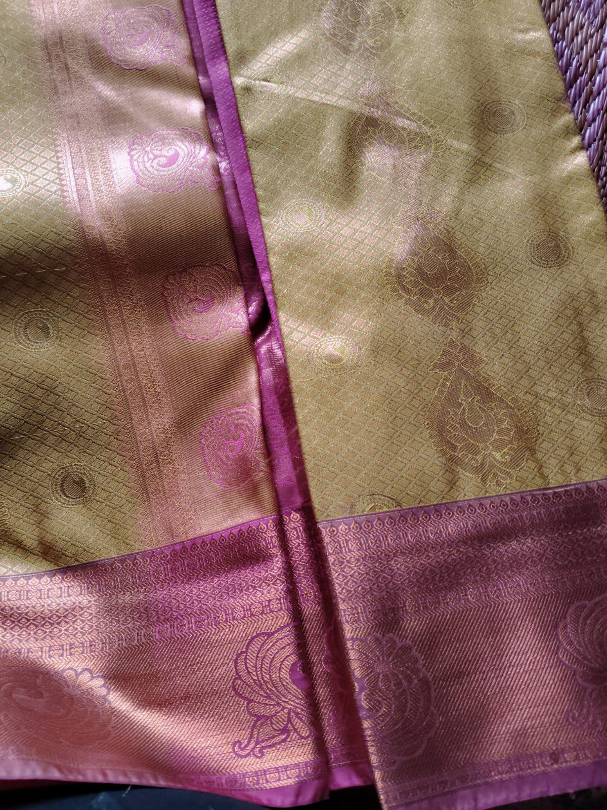 Cream & Purple Silk Saree with Zari Brocade