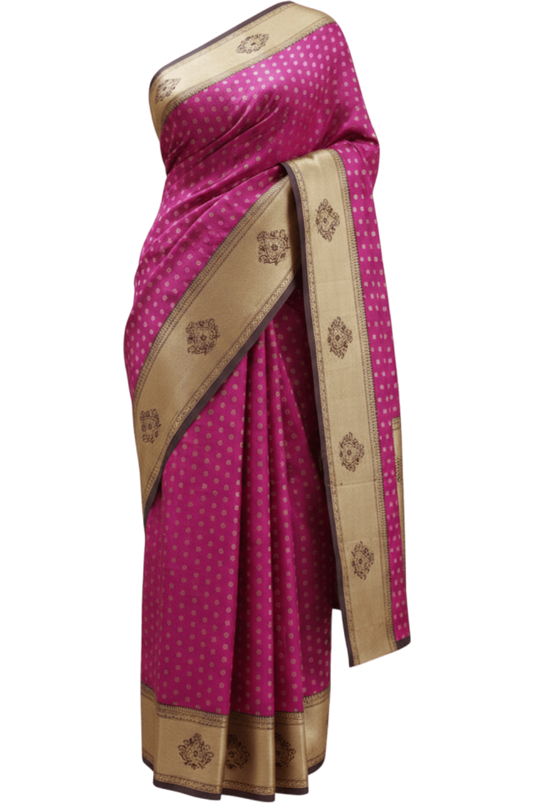 Magenta Semi Silk Saree with Gold Zari Border